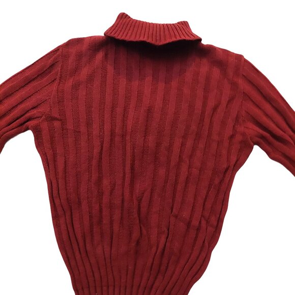 Vintage 1940s-1950s Burgundy/Wine Ribbed Long Sleeve Turtleneck Knit Sweater - Picture 4 of 8